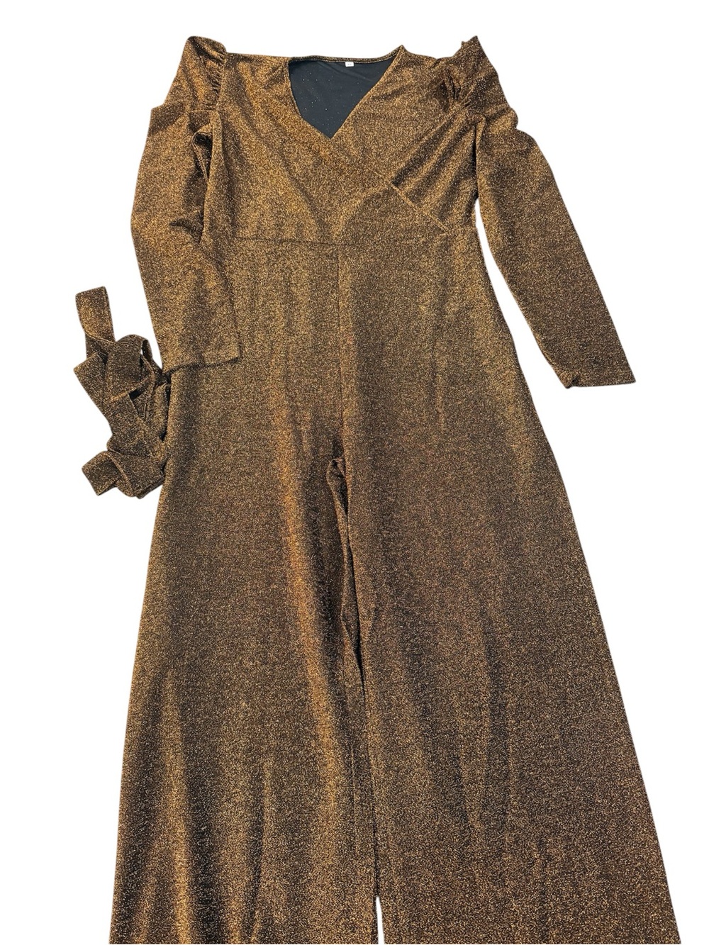 Women's Metallic Bronze Long-Sleeve Jumpsuit